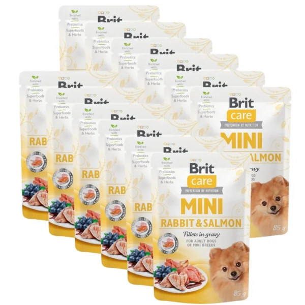 Brit 'Care Mini Rabbit & Salmon fillets' - in gravy (12x85g)