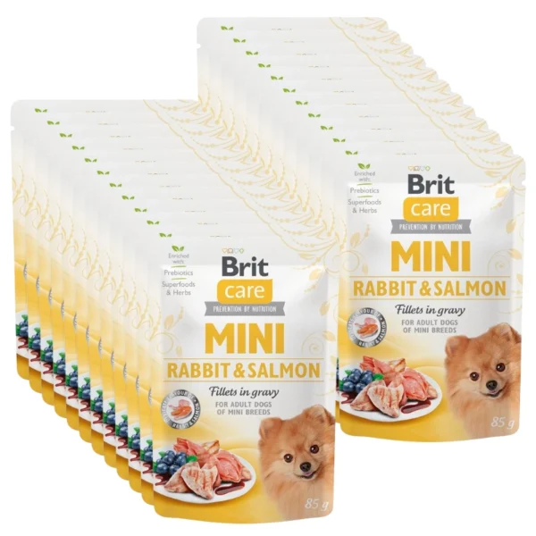 Brit 'Care Mini Rabbit & Salmon fillets' - in gravy (24x85g)